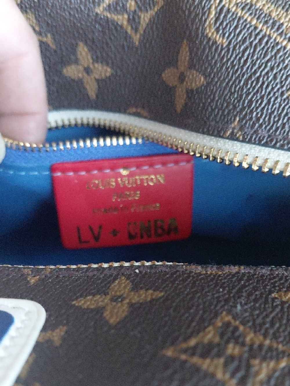 Louis Vuitton Monogram Top Handle Bag in Brown with Blue Handle - Picture 5 of 7